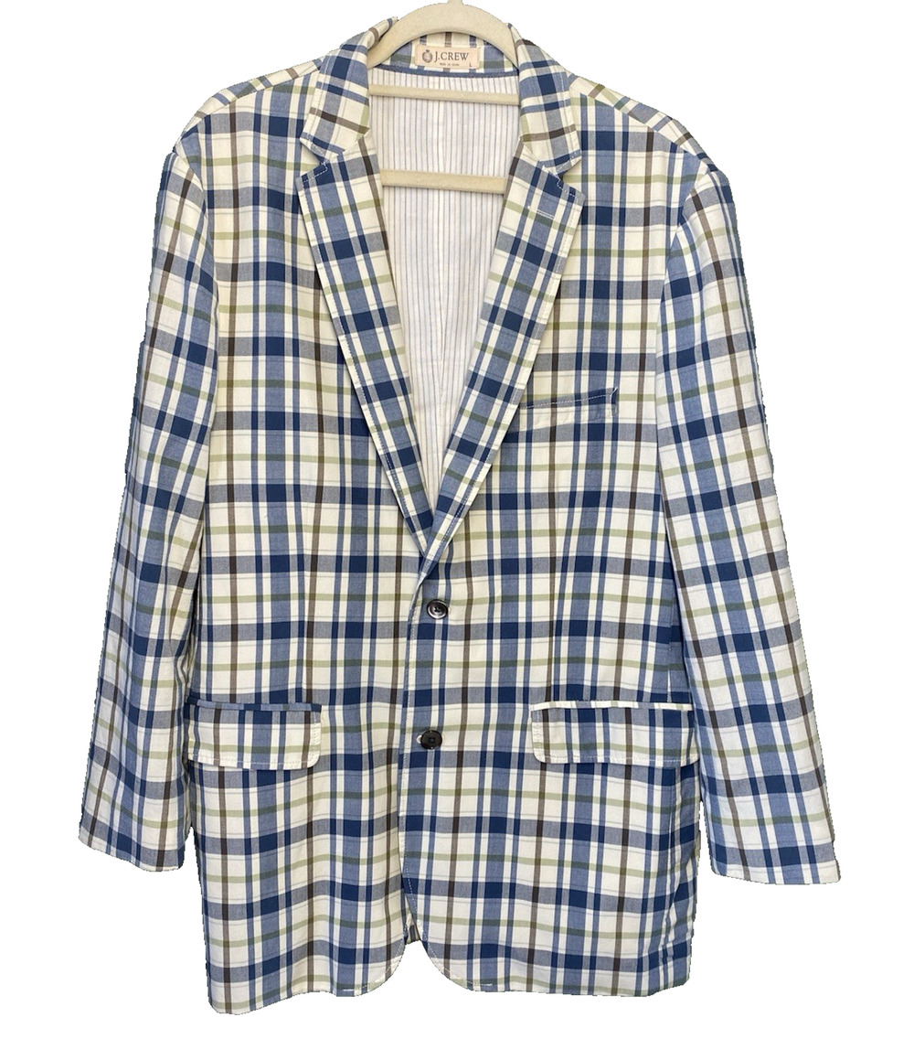 J Crew Mens Large Single Breasted Y2K Preppy Old Money Academia Plaid Sportcoat